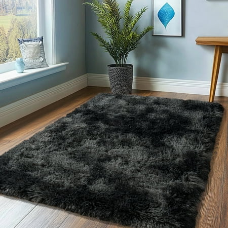 SARAG 2x3 Small Rugs for Bedroom,Soft Fluffy Non-Slip Carpet for Entrance Door Mat Bedroom,Tie-Dye Black and Gray