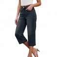 thumbnail image 4 of Capri Jeans for Women Mid Rise Straight Leg Casual Relaxed Fit Summer Cropped Denim Capris Pants Summer Trendy Crop Jeans with Pockets Daily Basics Black L, 4 of 7