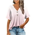 thumbnail image 2 of YHAJDS Womens T Shirts V Neck Short Sleeve Ombre Color Gradient Casual Button Down Loose Summer Tops, 2 of 5