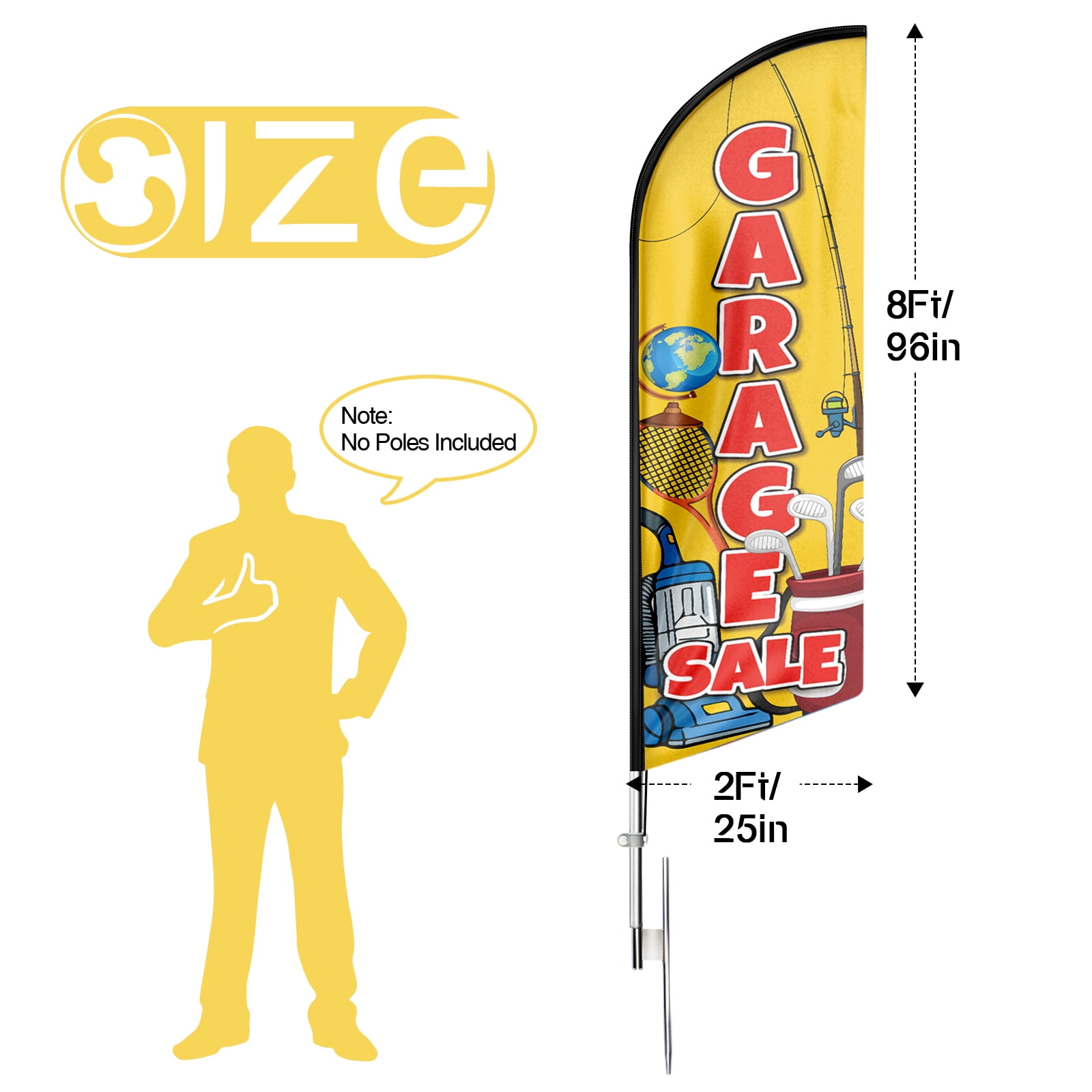 Garage Sale Business Flag , Garage Sale Advertising Feather Flag, 8Ft Garage Sale Banner ,Commercial use flag (Flag Only)YELLOW