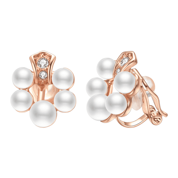 Yoursfs Ivory Faux Pearl Cluster Clip on Earrings for Women with Rhinestone Rose Gold Plated Earrings Ear Clips Elegant Jewelry Gifts