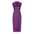 thumbnail image 5 of Usmixi Womens Dresses Casual Elastic Waist Slim Slit Party Prom Tank Long Dresses Solid Stand Neck Sleeveless Maxi Summer Dress Purple s, 5 of 7