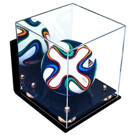 - Deluxe Acrylic MINI - Miniature (not full size) Soccer Ball Display Case with Gold Risers Mirror and Wall Mount (A015-GR)