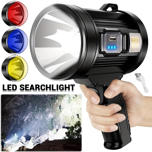 1PC Rechargeable LED Handheld Light, Ultra Bright Flashlight with 3 Lighting Modes & 4 Color Filters, USB Charging, Portable Outdoor Light for Camping, Hunting, Boating