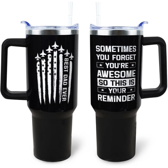 Best Dad Tumbler 40 oz Tumbler with Handle and Straw Lid Leak Proof - Best Dad Ever Christmas Birthday Gifts for Men Dad Father's Day - Stainless Steel Cup