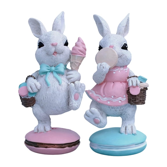 Set of 2 4.92Inch Easter Bunny Resin Figurines Macaron Theme for Table Home Party Holiday Easter Gifts Decorations