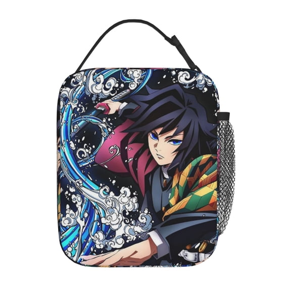 Insulated Meal Box Cooler Tote, Demon Slayer Tomioka Giyuu Lunch Bag with Shoulder Strap for Office Outdoor Picnic