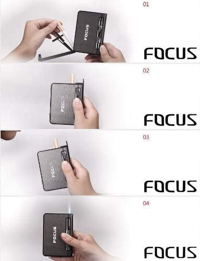 Focus Cigarette Case Dispenser with Butane Jet Torch Lighter (Holds 10) BLACK