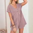thumbnail image 5 of aidice Summer Rompers for Women Low V Neck Short Sleeve Button up Ruched Loose Casual Shorts Jumpsuits, 5 of 8
