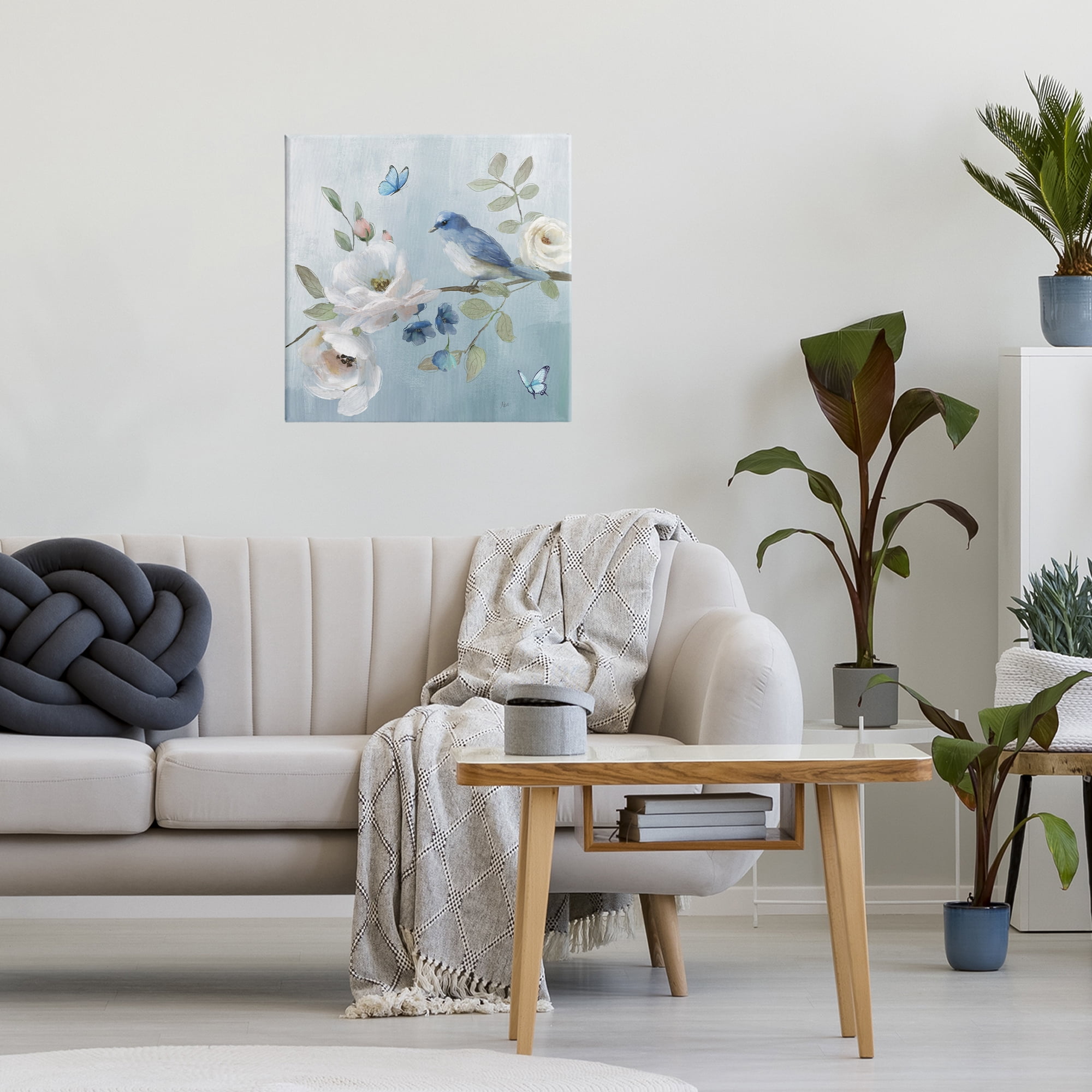 Stupell Industries Pastel Blue Bird Blooms Canvas Wall Art, design by Nan