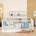 thumbnail image 4 of Full Size Floor Bed for kids,Wood Montessori Bed Frame with Wood Slats, Fence Railings & Door,Playhouse Beds for Boys Girls, No Box Spring Needed,White, 4 of 9