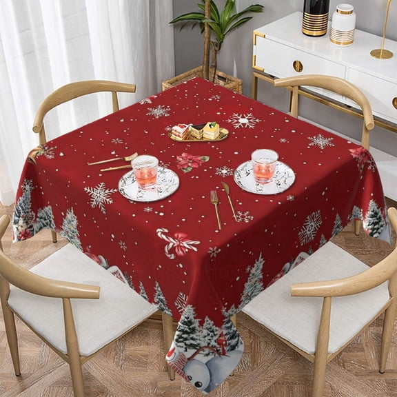 Aaekzj Christmas Tablecloth 54x54 Square Winter Snowman Santa Christmas Tree Tablecloth Square Holiday Christmas Table Cloths Square Xmas Square Table Cover Decor