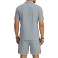 thumbnail image 5 of BLTIBY Mens 2 Piece Outfits Summer Set Short Sleeve Button Down Lapel Shirts and Shorts Beach Casual Jogging Suits with Pockets Gray S, 5 of 6
