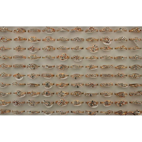 EOEMY Bulk Lots 32Pcs Mixed Style Women Clear Filled Rhinestone Ring Wholesale Rings