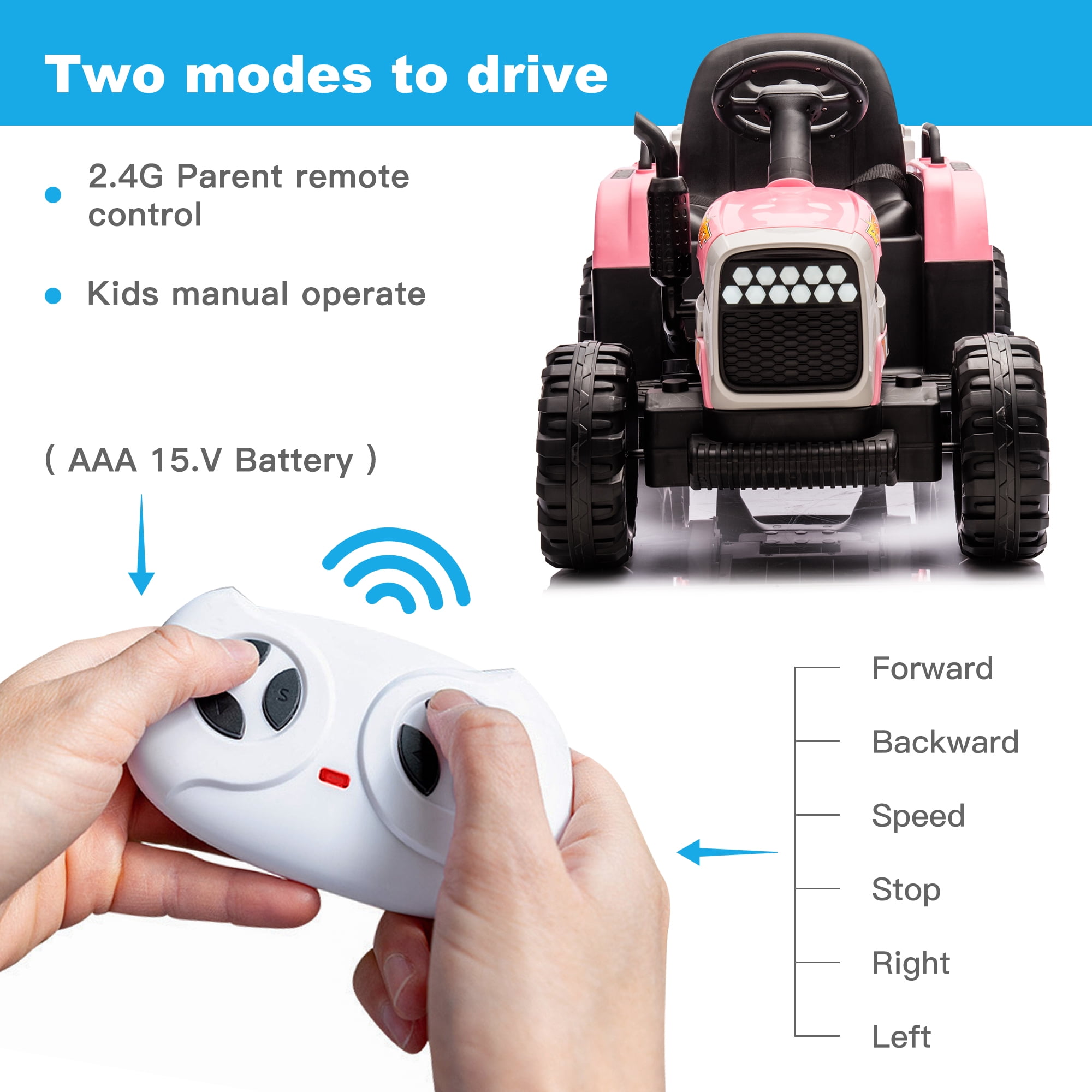 CIPACHO 12v Battery-Powered Kids Toy Tractor with Trailer and 3-Gear-Shift Ground Loader Ride On with USB&Bluetooth Audio Functions, Pink CIPACHO 12v Battery-Powered Kids Toy Tractor with Trailer and 3-Gear-Shift Ground Loader Ride On with USB&Bluetooth Audio Functions, Pink