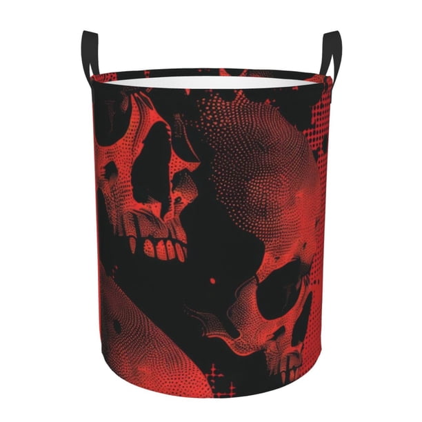 Fotbe Red And Black Abstract Skull Cesto de Ropa con Asas, Cesto Impermeable de Gran Capacidad, Bolsa de Lavado para Dormitorio, Cesto de Ropa con Ruedas y Asas-Small