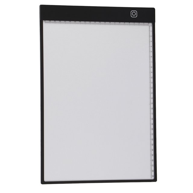 Light Board, A4 LED art board light pad by Dewin, featuring an ultra-thin and lightweight design with a black edge and a bright white acrylic surface. Equipped with 3-mode dimming control, memory function, and a MIC USB interface. Ideal for tracing, drawing, and crafting projects.