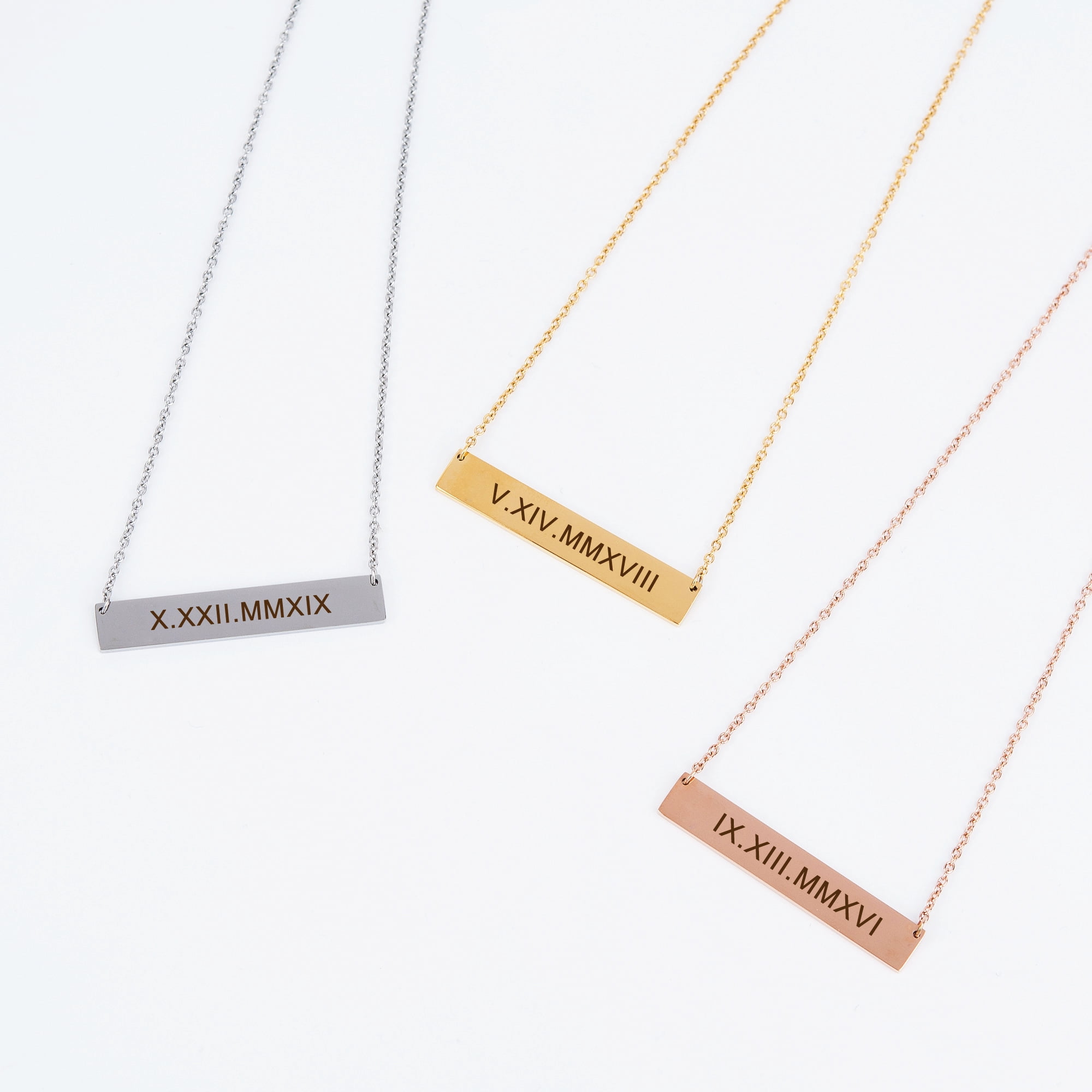 Personalized Birthday Day Gift for Mom Women's Stainless Steel Rose Gold Horizontal Name Necklace Bar Engravable Gift for Girlfriend Wife Free Jewelry Gift Box Ships Next Day