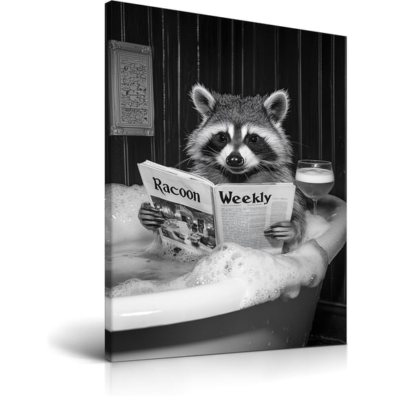 Aaheei Raccoon in Bathtub Wall Art,Funny Animal Bathroom Canvas Print,Black and White Racoon Poster,Humorous Picture Wall Decor for Bathroom Kid Room Bedroom Nursery Home, 1 Pack 8 x 10 in