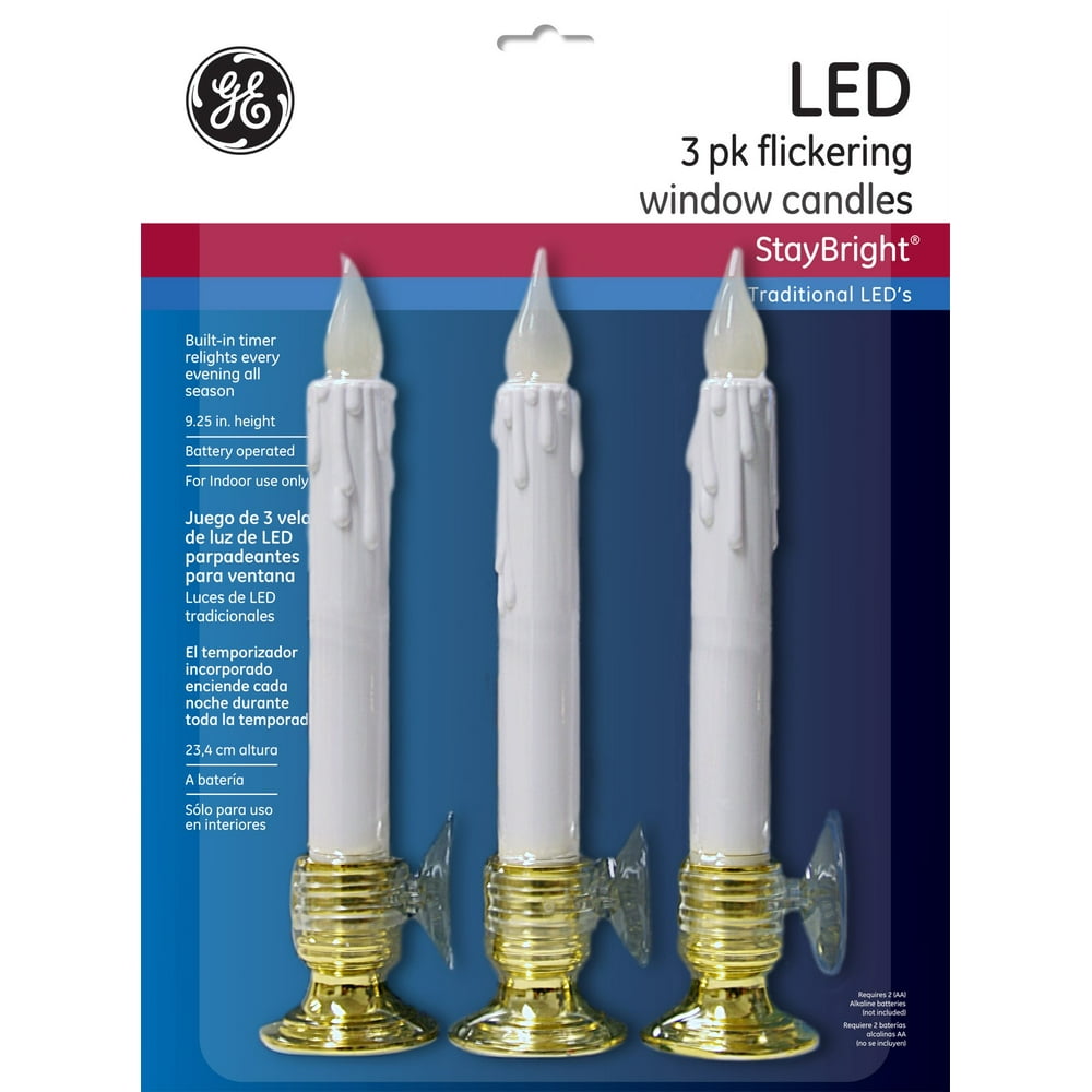GE StayBright Battery Operated LED Flickering Window Candle Set White