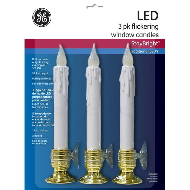 GE StayBright Battery Operated LED Flickering Window Candle Set White