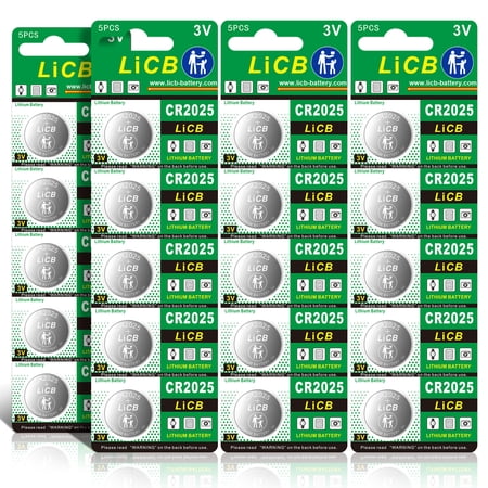 LiCB CR2025 Batteries CR 2025 3V Lithium Button Battery Perfect for Key Fobs & Watches (20 Pack)