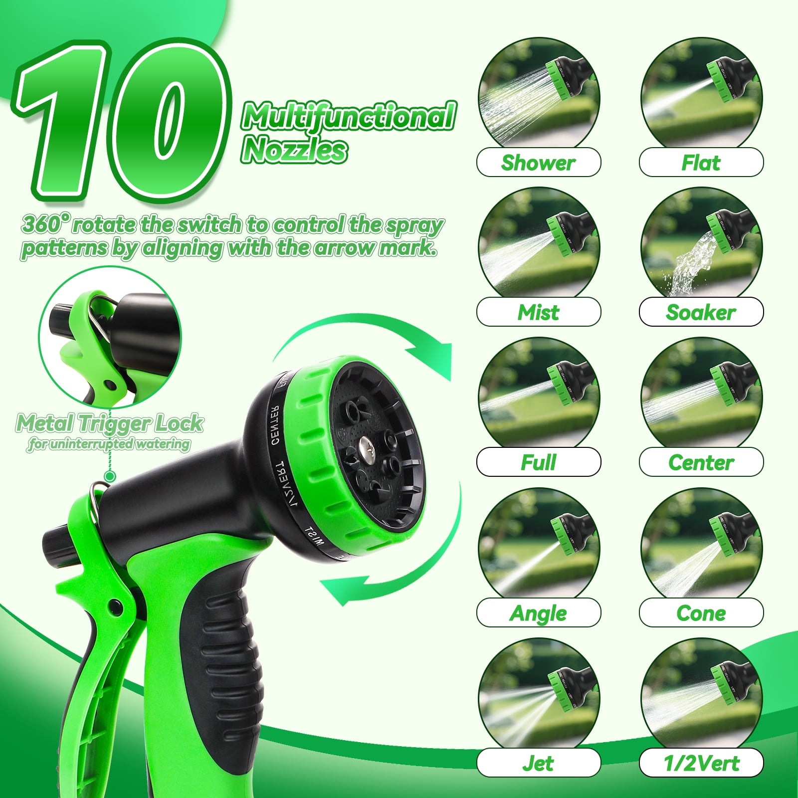 100FT Non-Extendable Garden Hose Set - High-Pressure, Explosion & Freeze-Proof with 8-Function Gun