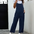 thumbnail image 2 of Pantalones con tirantes de inspiración vintage en azul oscuro, corte recto, diseño de bolsillos laterales, talla M para mujer, 2 of 6