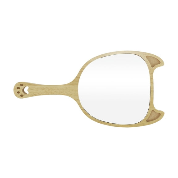 1 Pc Women Extra Large Devil Shape Hand Mirror for Beauty Parlor Wood Color Wood Silver Mirror