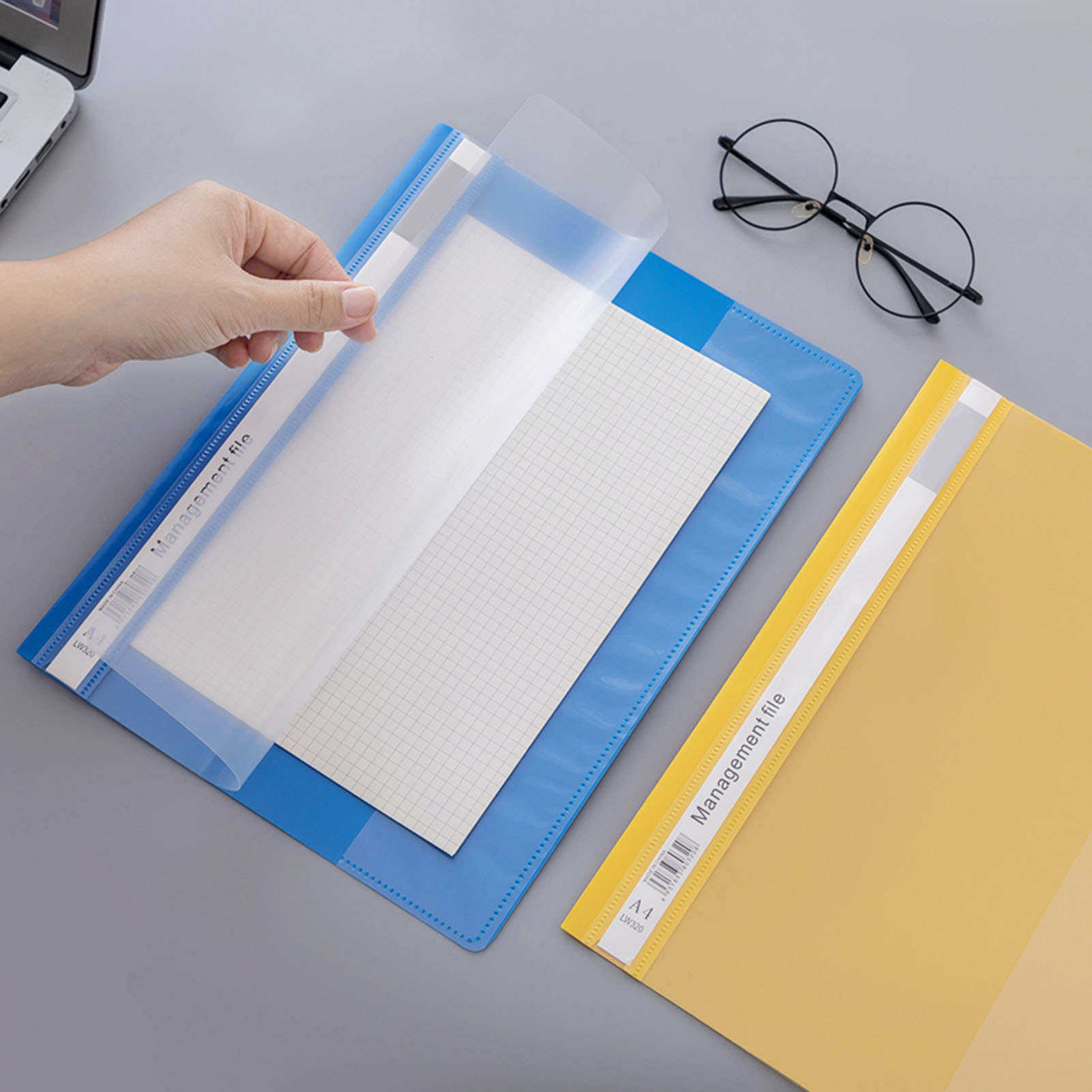 OIUR 12Pcs A4 Clear File Folders Punch-Hole Binders with Movable Index Cards Plastic Document Organizer for Office School