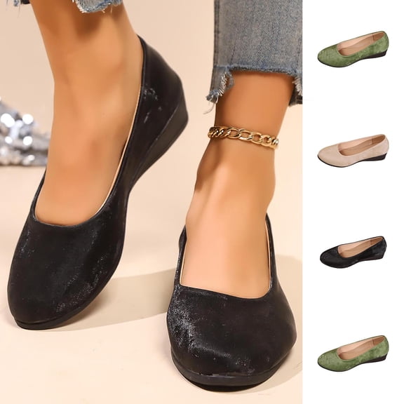 Miluxas Women's Wedge Pumps,Leather Low Heeled Round Toe Wedge, Slip on Dress Pumps Shoes,Work Casual Walking Shoes Green 9.5(43)