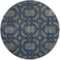 SAFAVIEH Soho Avery Geometric Wool Area Rug, Grey/Dark Blue, 6' x 6' Round