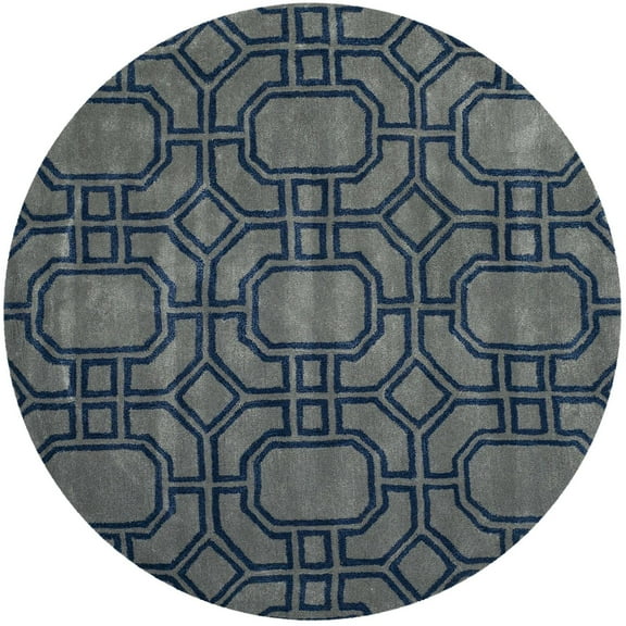 SAFAVIEH Soho Avery Geometric Wool Area Rug, Grey/Dark Blue, 6' x 6' Round