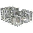 thumbnail image 2 of Northlight Lighted Glitter Threaded Gift Boxes Outdoor Christmas Decoration - Silver - Set of 3, 2 of 8