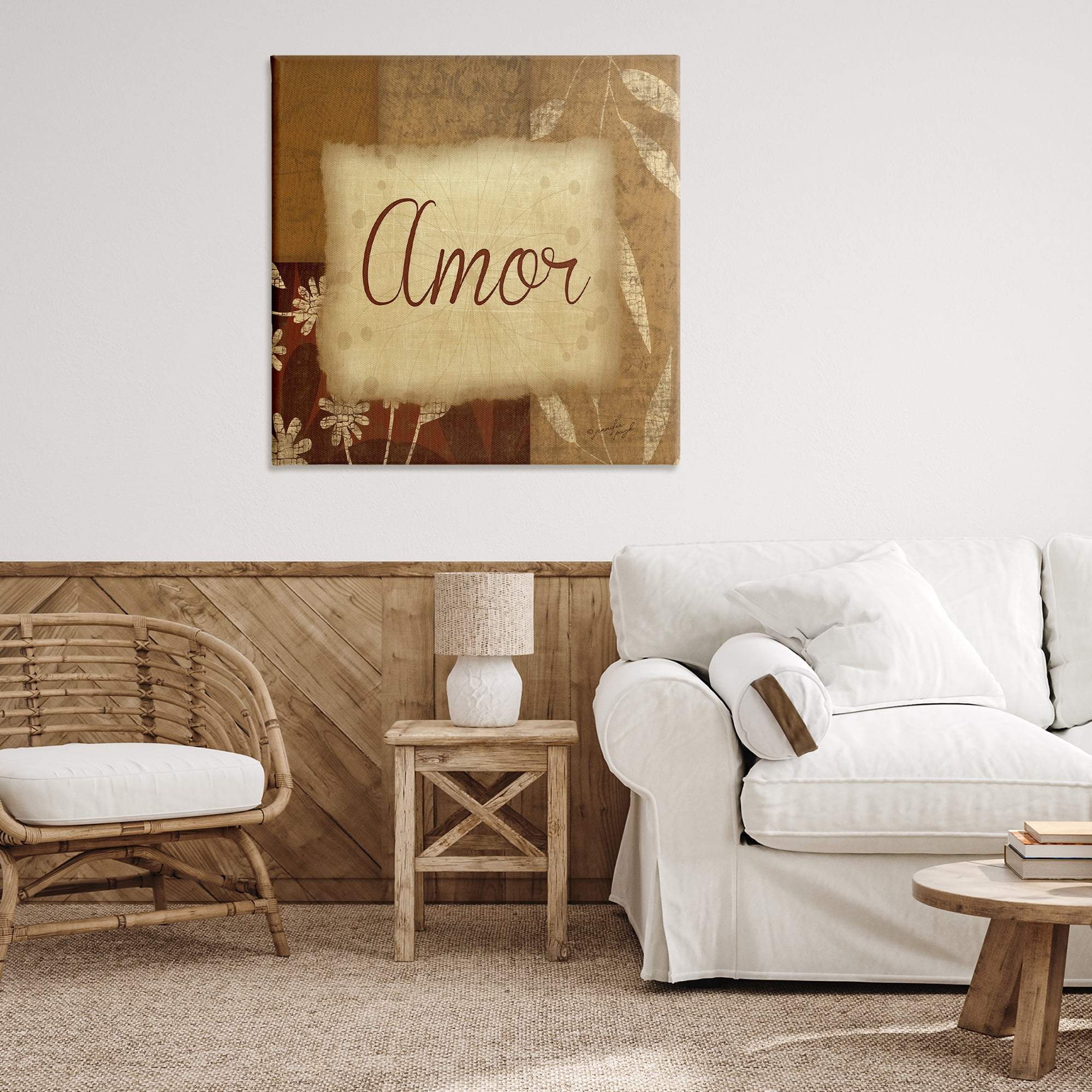 Stupell Industries Amor con Flores Tradicionales Typography and Symbols Painting Wrapped Canvas Art Print Wall Art, 36 x 36