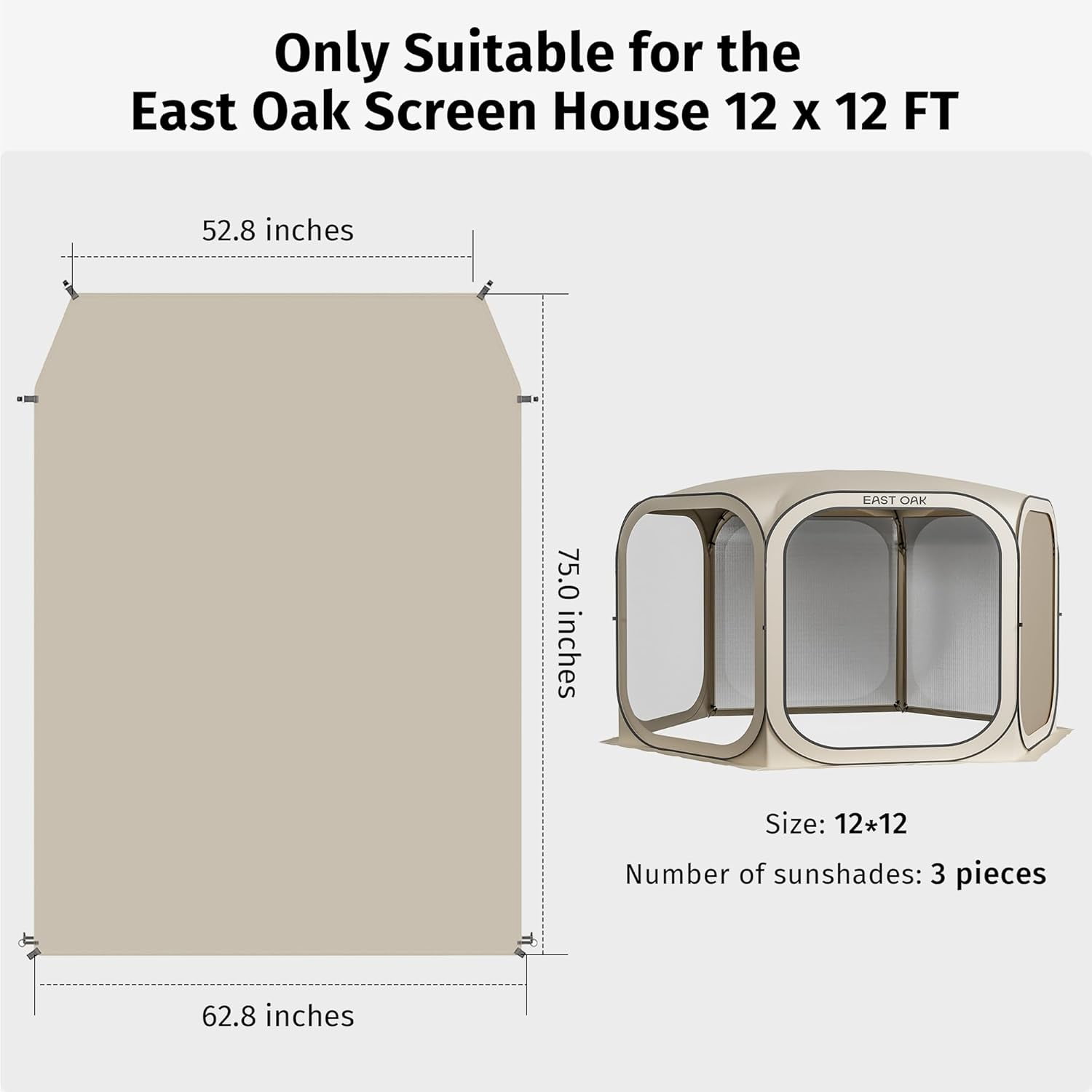 EAST OAK Sun Shade Sails 12*12 ft, 3 pieces
