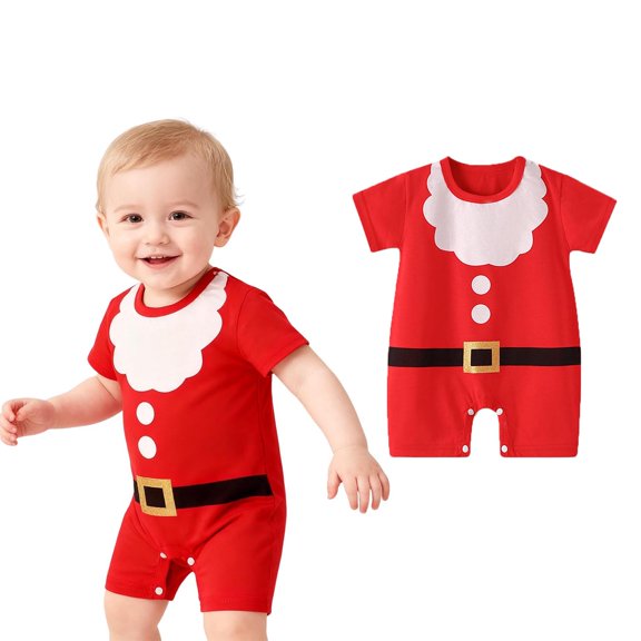 Santa Outfit Toddler Boy Short Sleeve Santa Bodysuit Party Dress First Christmas Baby Boy Outfit 2-3 Years