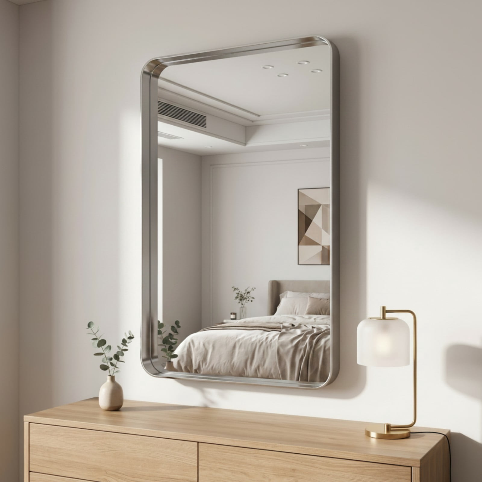 Gleamira 32"x48" Rectangular Bathroom Mirror Vanity Wall Mounted Mirror with Deep Frame, Silver