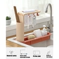 thumbnail image 2 of Drain Basket, Telescopic Drain Rack Portable Multifunctional Kitchen Sink Telescopic Drain Rack with Towel Rail for Cleaning and Drying Fruit and Vegetable Tableware,Pink, 2 of 7