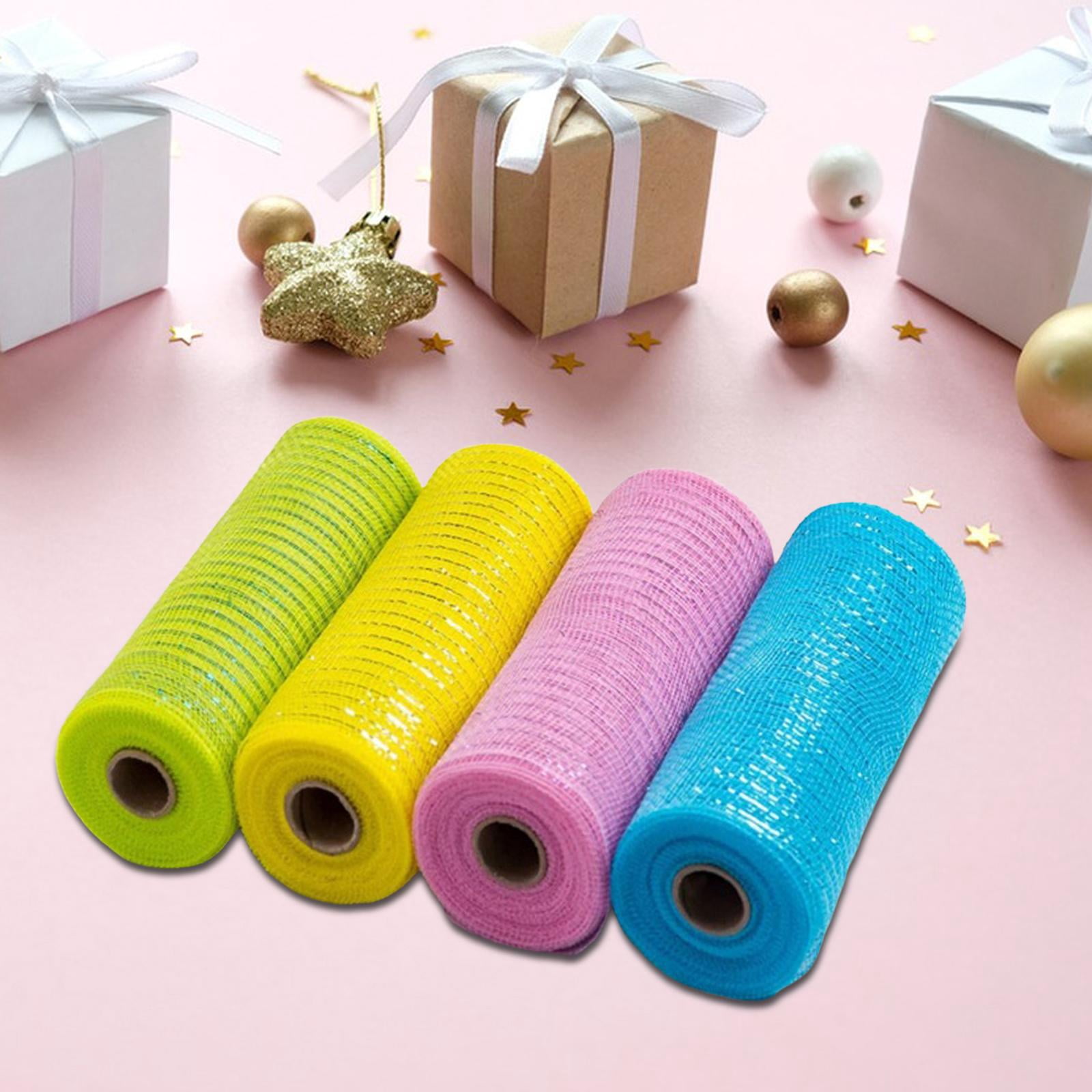 4Rolls Mesh Ribbons, 10 Inch x 30 Feet Each Roll Metal Foil Mesh Ribbon for Home Door Wreath Decoration DIY Craft Colorful