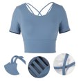 thumbnail image 4 of Tops deportivos sexys de verano para mujer, camisetas de manga corta para yoga, fitness, entrenamiento, accesorios deportivos, mediano, azul, gris, M, 4 of 10