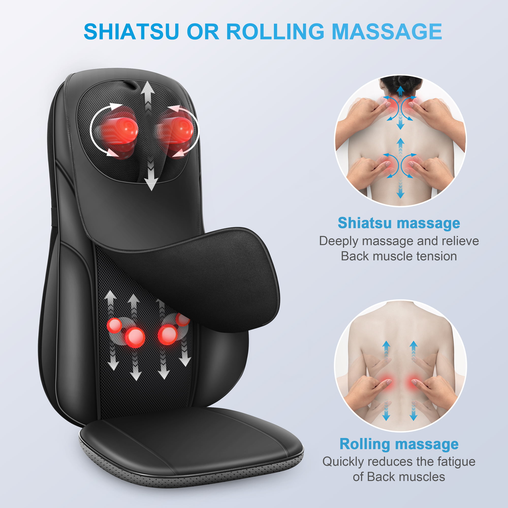 Shiatsu Back Massager with Heat, Adjustable Height Massages for Neck and  Back,Massage Chair Pad,Deep Kneading Chair Massager for Home Office,Gifts  for Mom,Dad