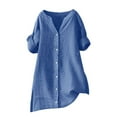 thumbnail image 4 of Cotton Shirts for Women Loose Fit, Yigetop Loose Shirt Top Stand Solid Color Sleeve Collar Casual Women's Shirt Women's Shirt Short Sleeve Shirts for Women Blue M, 4 of 7