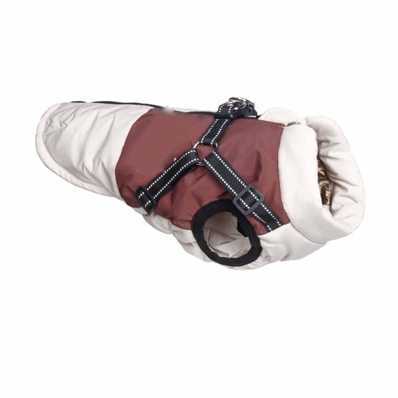 Small Dog Coat with Harness Built in for Winter, Waterproof Puffer Jacket Vest for Small Medium Breeds, Easy Walk Warm Gear for Chihuahua Yorkie Puppy Brown