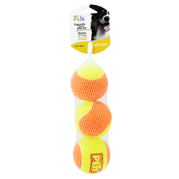 Juguete Pelota Mediana de Tenis Bicolor 3 Pz Fancy Pets PELOTA