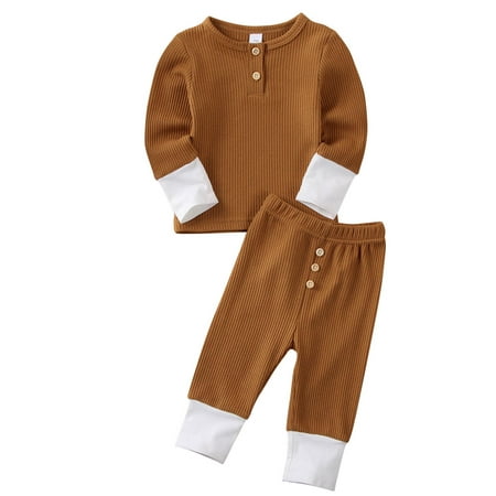 

SHIBAOZI Infant Baby Girl Boy 2Pcs Pajams Solid Color Long Sleeve T-Shirt Tops Leggings Pants Knitted Outfit Set