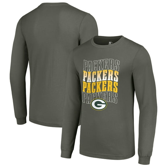 Men's Starter Olive Green Bay Packers Team Name Graphic Long Sleeve T-Shirt