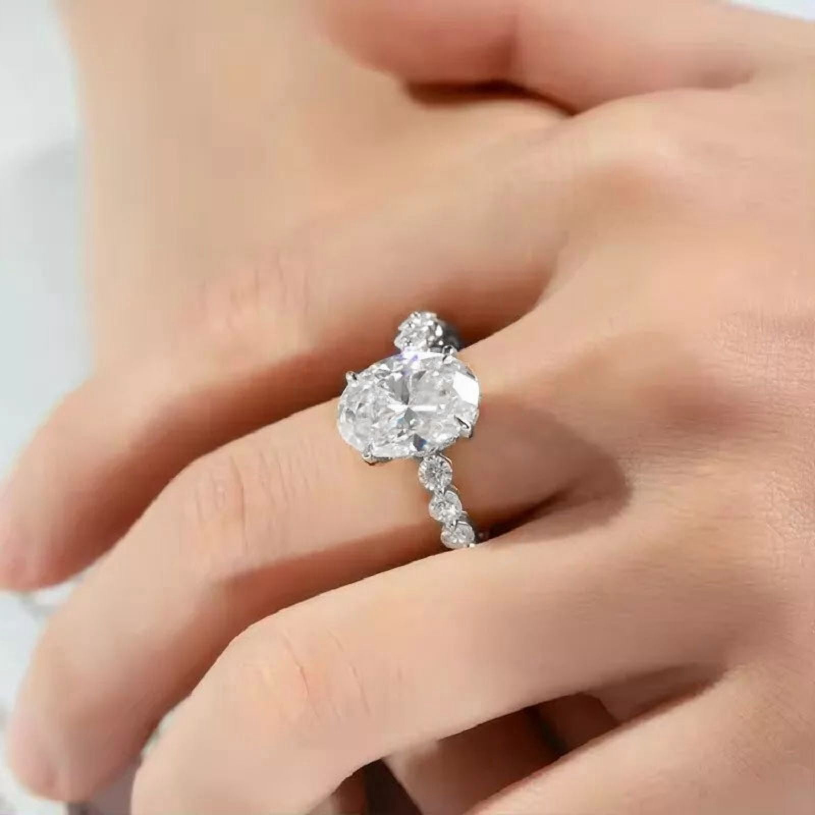 solitaire jewels 3.75CT Oval Moissanite Hidden Halo Engagement Ring For Women, 18K White Gold