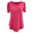 thumbnail image 4 of Pink Women's Short Sleeve T-shirt, Women'S Round Neck Puffed Sleeve Hole Hollow Short Sleeve Casual T Shirt Top,Women's Short sleeve T-shirt S, 4 of 4