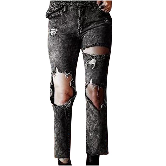 Soki Women Flare Jeans Stretch Ripped High Waisted Straight Leg Denim Pants